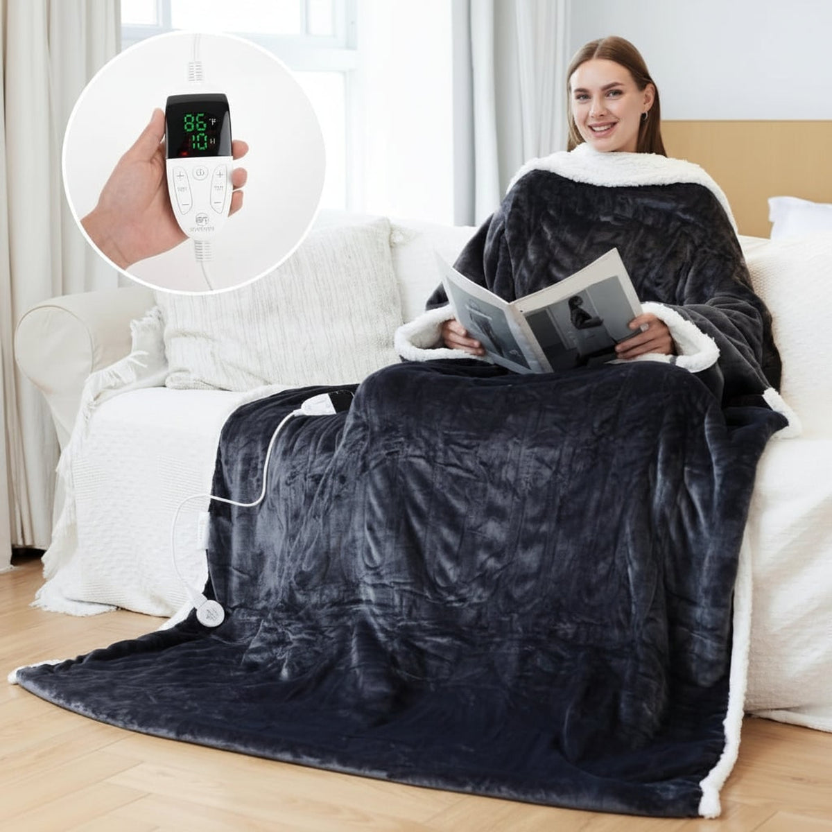 Heated Wearable Blanket With Electric Heating Sleeves And Foot Pocket - Image 9
