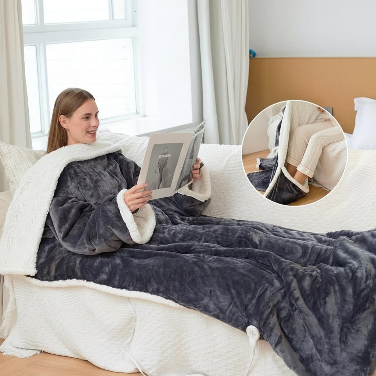 Heated Wearable Blanket With Electric Heating Sleeves And Foot Pocket - Image 3