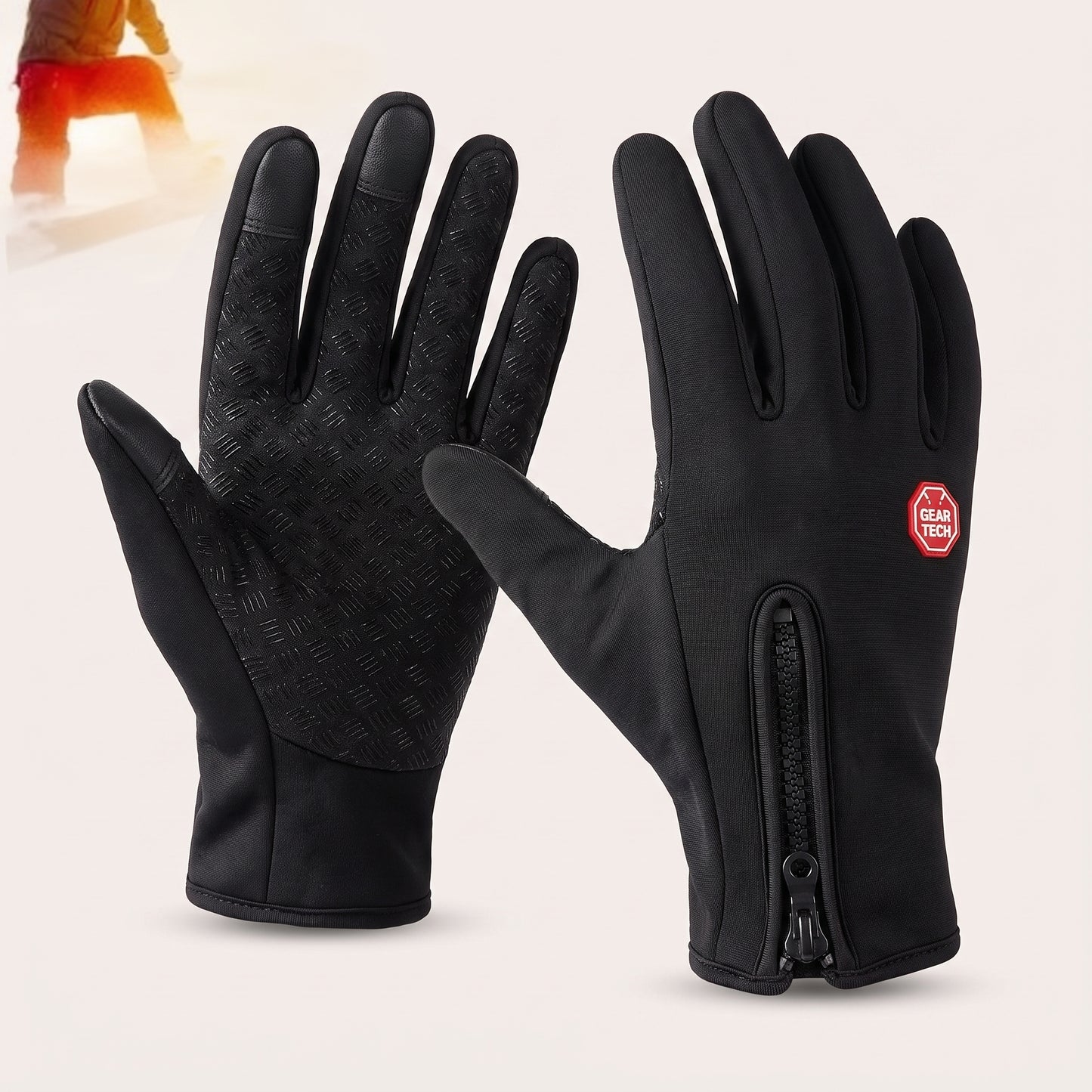 Heated Gloves For Winter Thermal Ladies Snow Ski Cycling With Zipper And Touchscreen Fingertips - Image 5