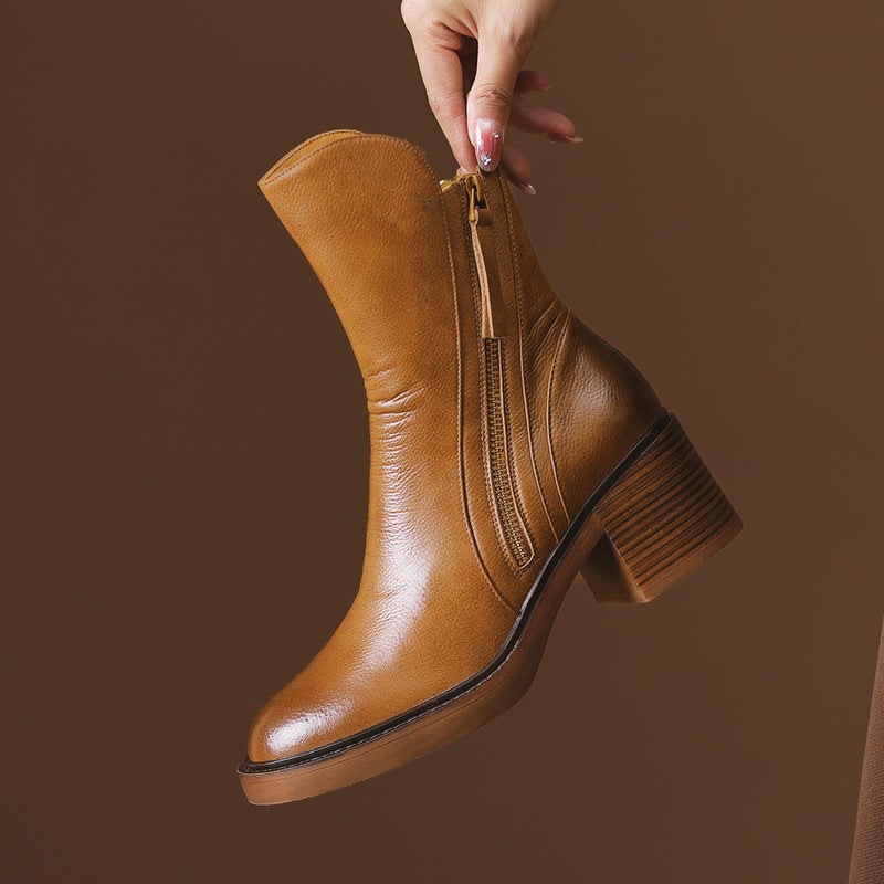 Heel Ankle Boots with Round Toe and Side Zipper Closure - Image 11