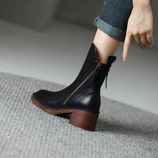 Heel Ankle Boots with Round Toe and Side Zipper Closure - Image 2