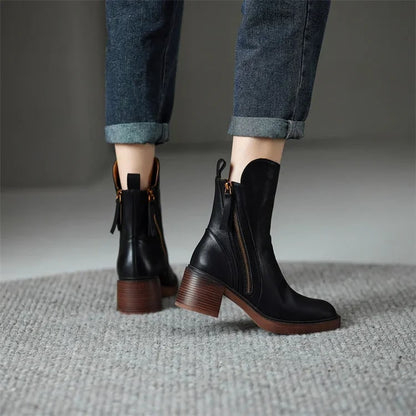 Heel Ankle Boots with Round Toe and Side Zipper Closure - Image 3