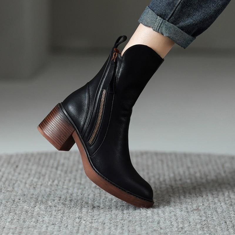 Heel Ankle Boots with Round Toe and Side Zipper Closure - Image 4