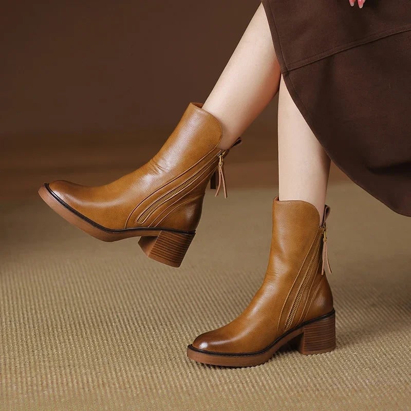 Heel Ankle Boots with Round Toe and Side Zipper Closure - Image 5