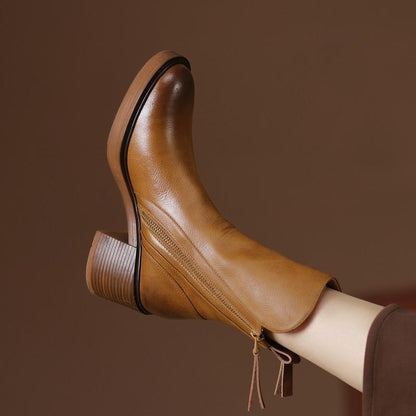 Heel Ankle Boots with Round Toe and Side Zipper Closure - Image 8