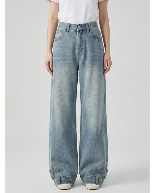 Women's High-Waisted Wide-Leg Upside Down Style Denim Jeans