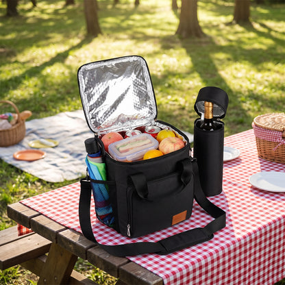 Lunch Bag for Work Cooler Insulated Black Shoulder Strap - in-use