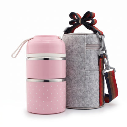 lunch box stainless steel insulated multi-tier food storage container - angle