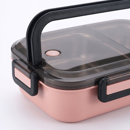 Stainless Steel Bento Lunch Box 1000ml 2 Compartment Clear Lid - detail