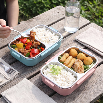 Stainless Steel Bento Lunch Box 1000ml 2 Compartment Clear Lid - Image 4
