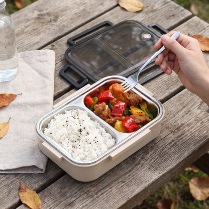 Stainless Steel Bento Lunch Box 1000ml 2 Compartment Clear Lid - Image 6