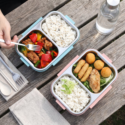 Stainless Steel Bento Lunch Box 1000ml 2 Compartment Clear Lid - hero