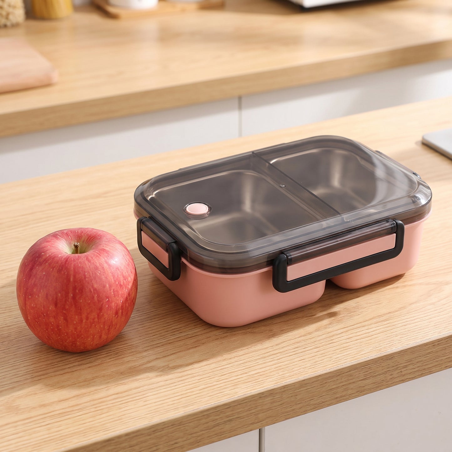 Stainless Steel Bento Lunch Box 1000ml 2 Compartment Clear Lid - scale