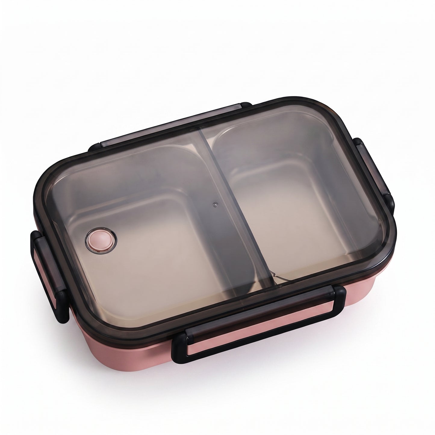 Stainless Steel Bento Lunch Box 1000ml 2 Compartment Clear Lid - studio