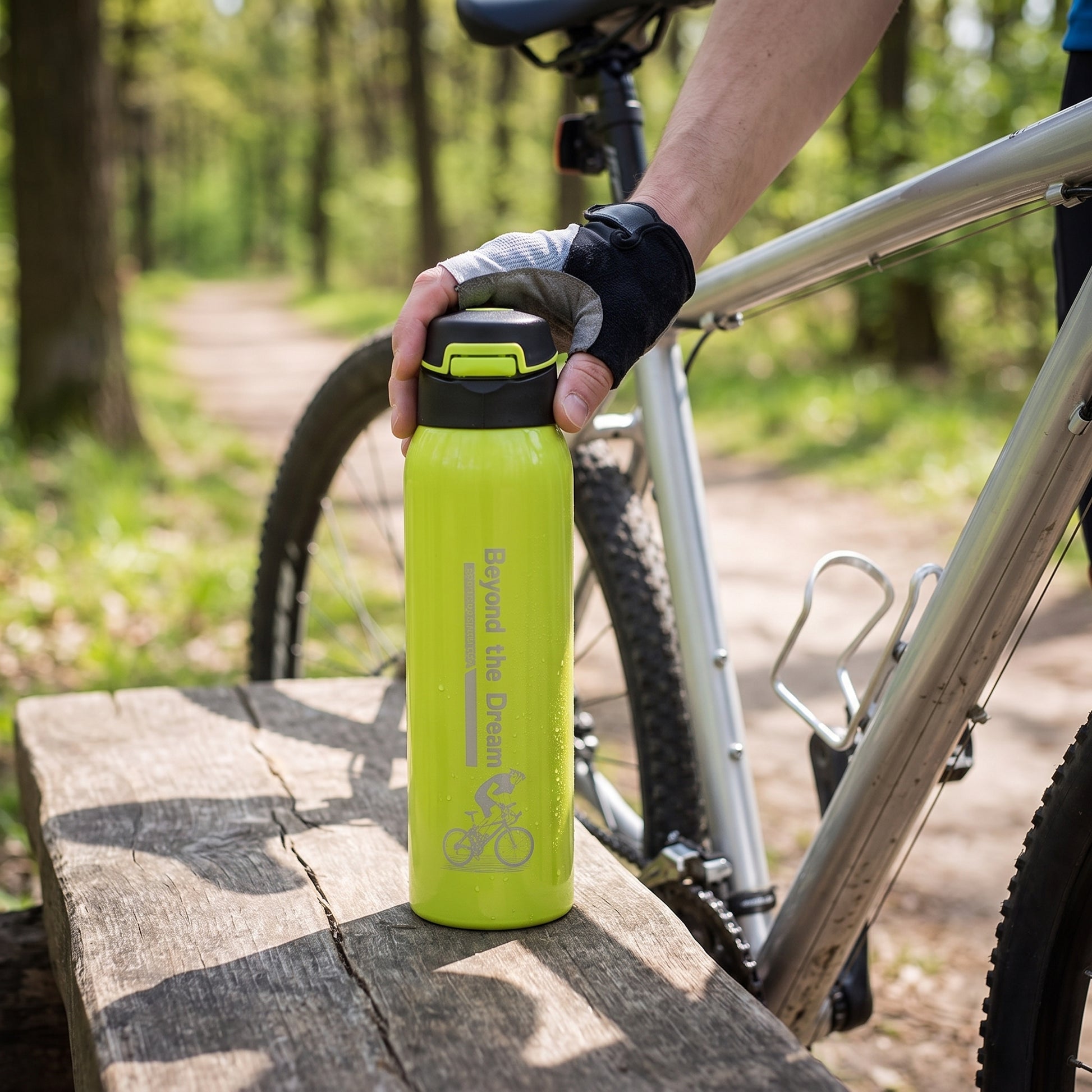Water Bottle Insulated Sports Stainless Steel Flip Top - in-use
