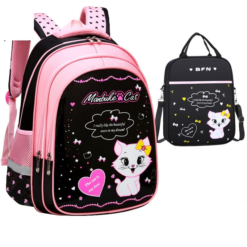 Kids Backpack Black Print Bag Cat Design - Image 11