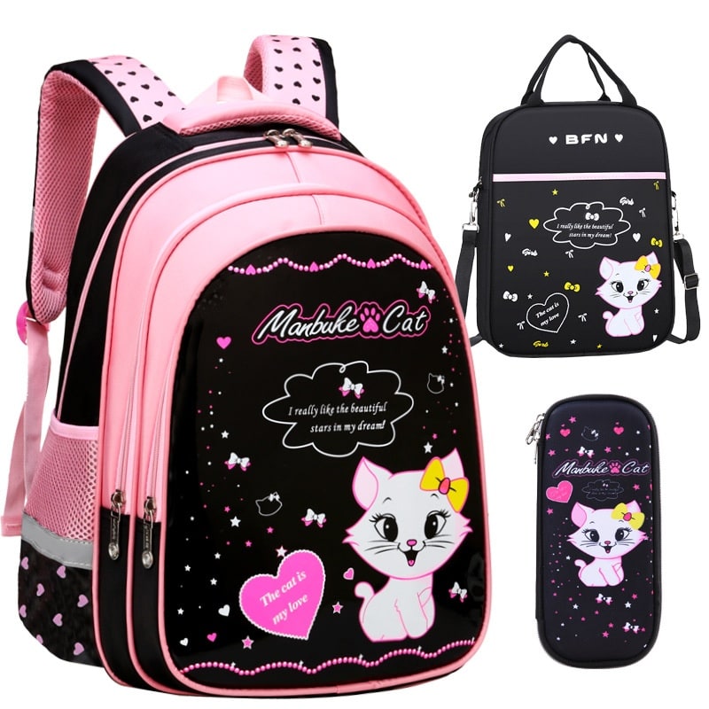Kids Backpack Black Print Bag Cat Design - Image 17
