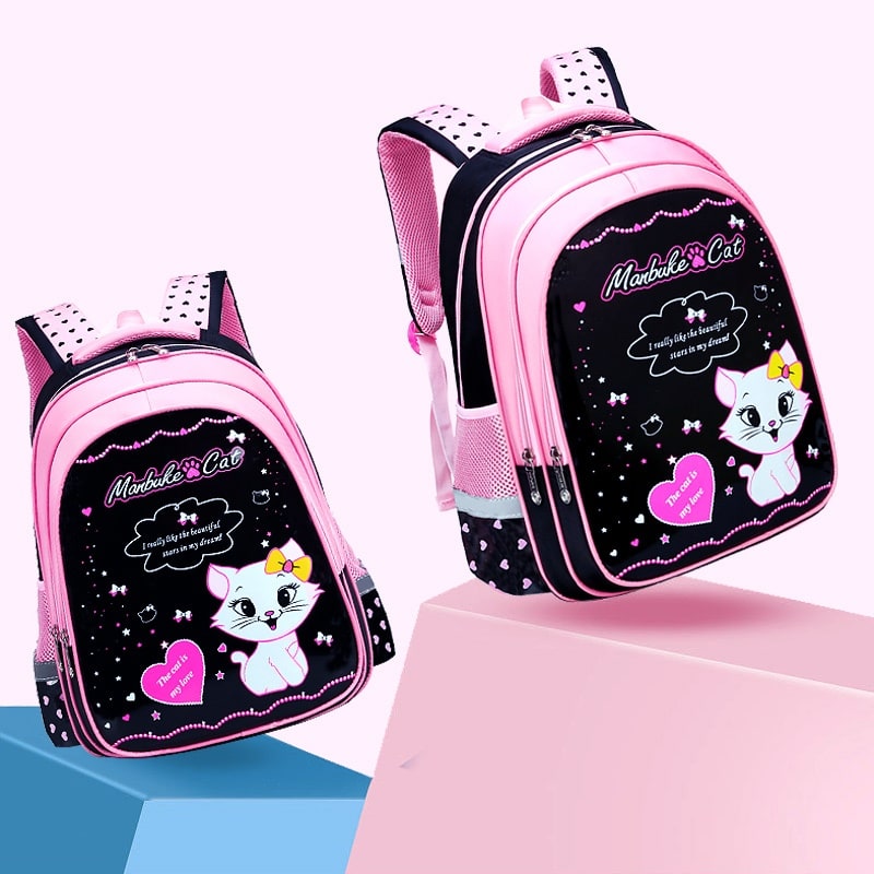 Kids Backpack Black Print Bag Cat Design - Image 2
