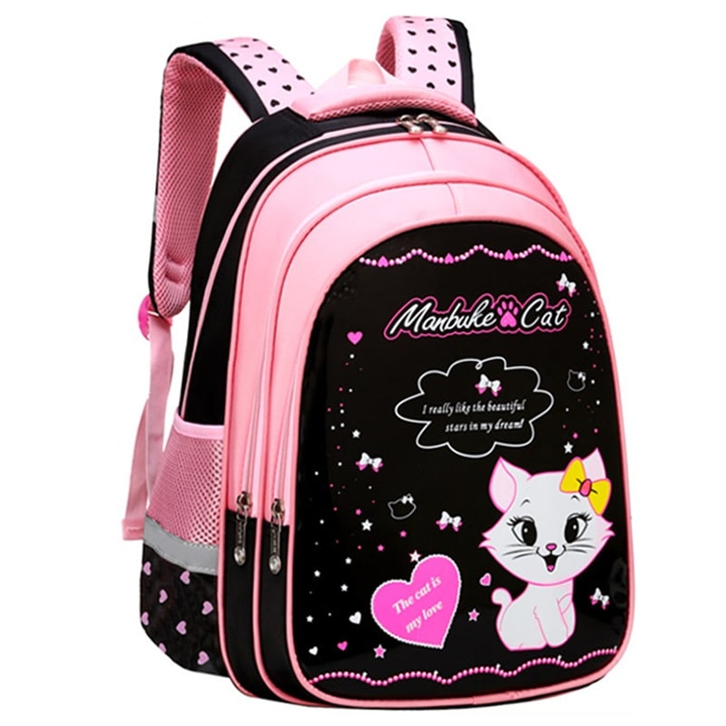 Kids Backpack Black Print Bag Cat Design - Image 4