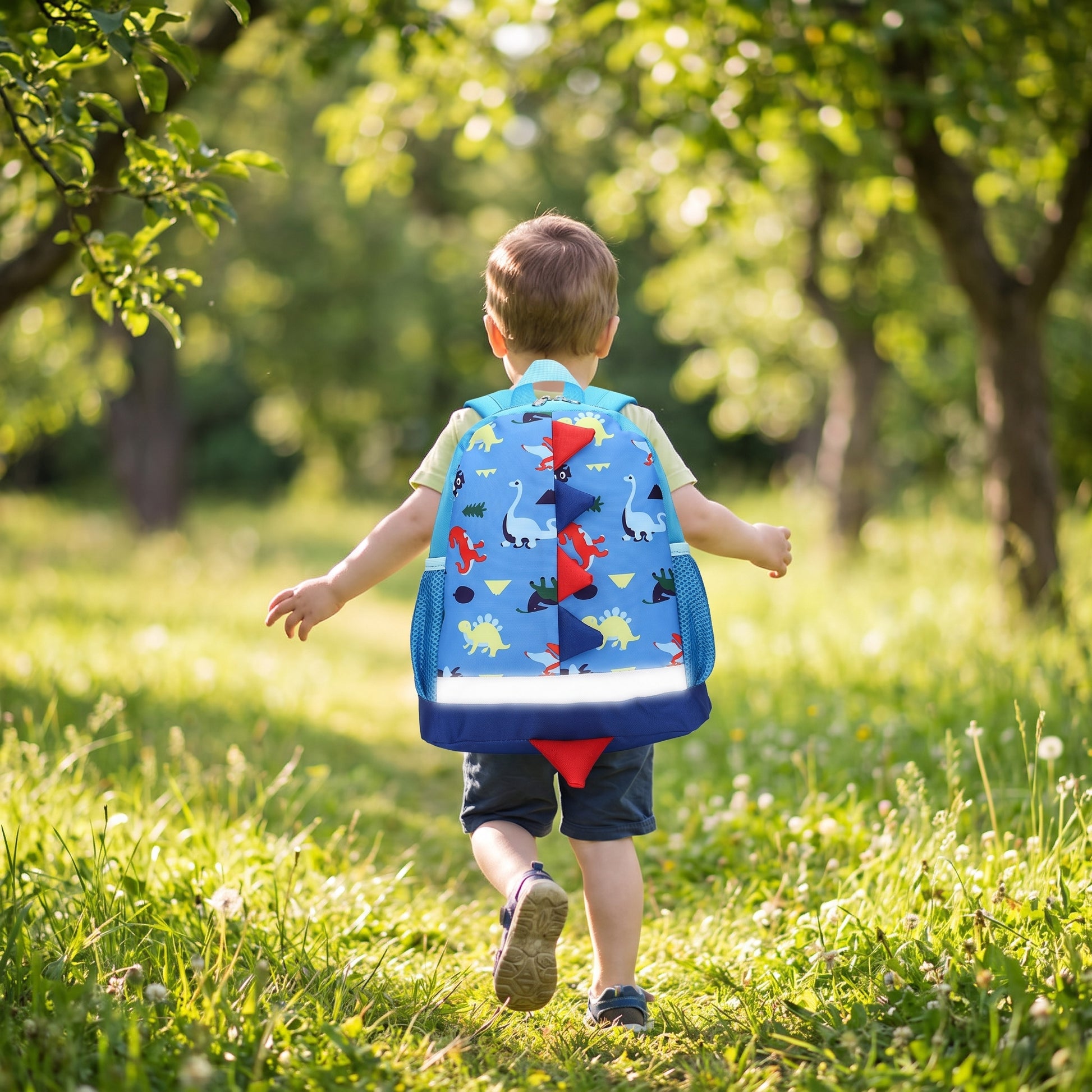 School Bag Kids Backpack Childrens Dinosaur Spikes Pocket - in-use