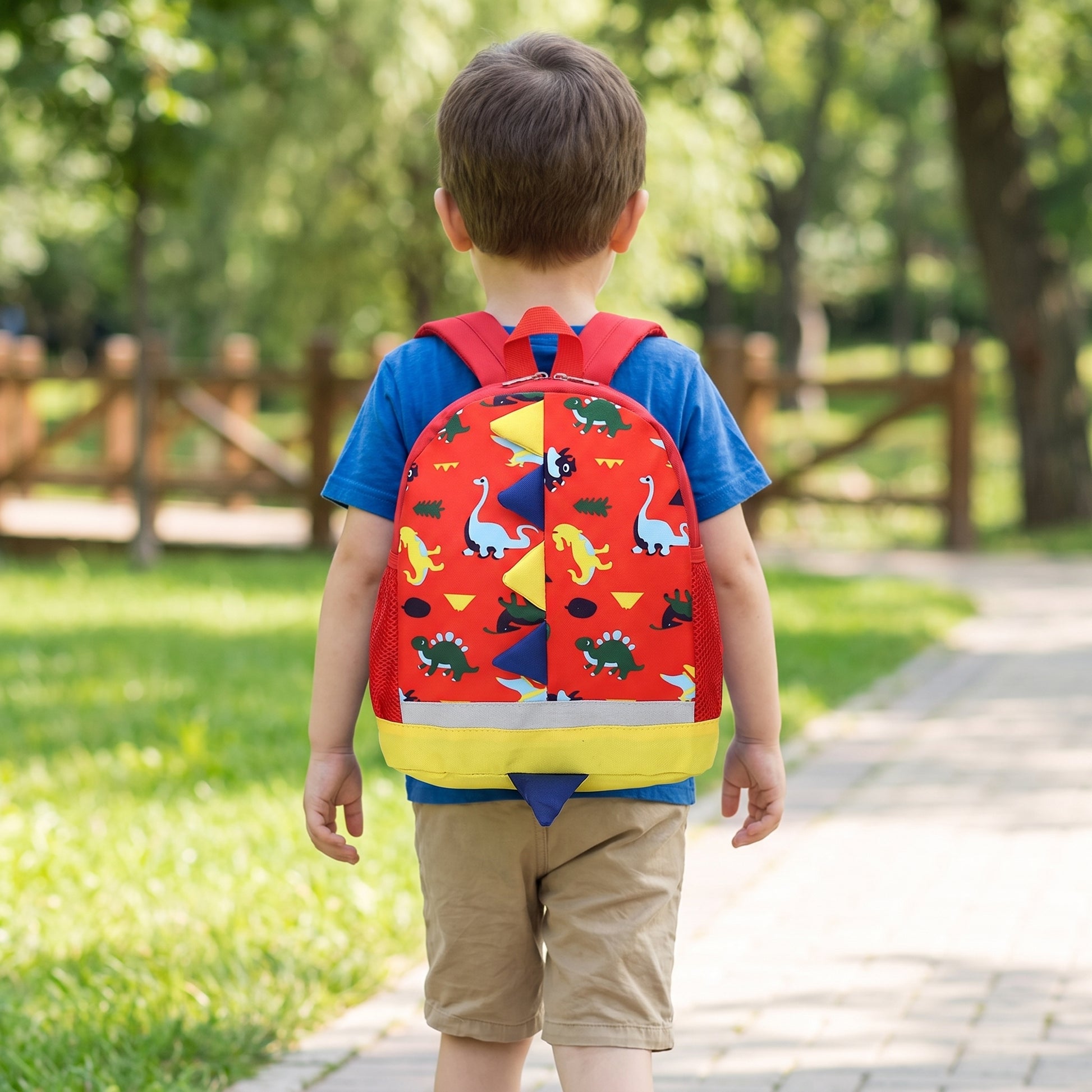 School Bag Kids Backpack Childrens Dinosaur Spikes Pocket - in-use
