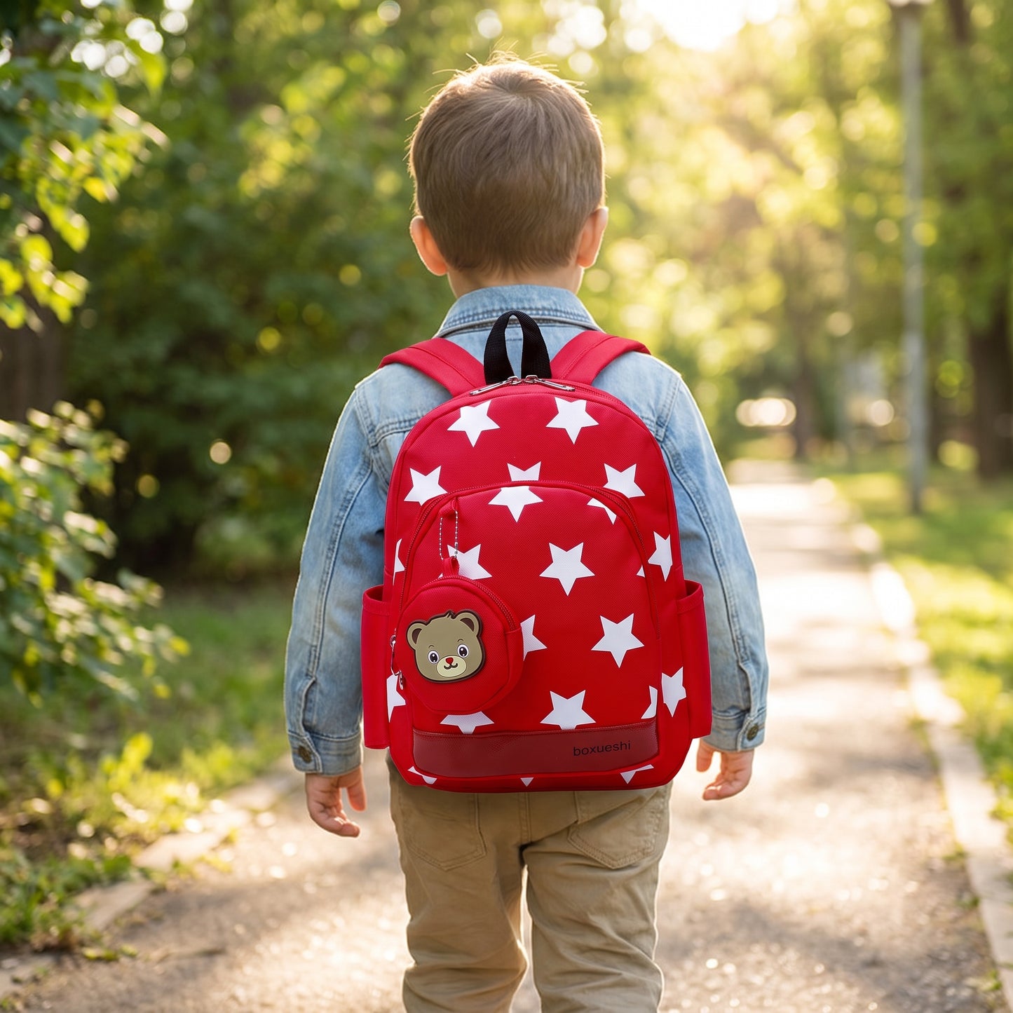 School Bag Kids Backpack Childrens Preschool Star Bear Pouch - in-use