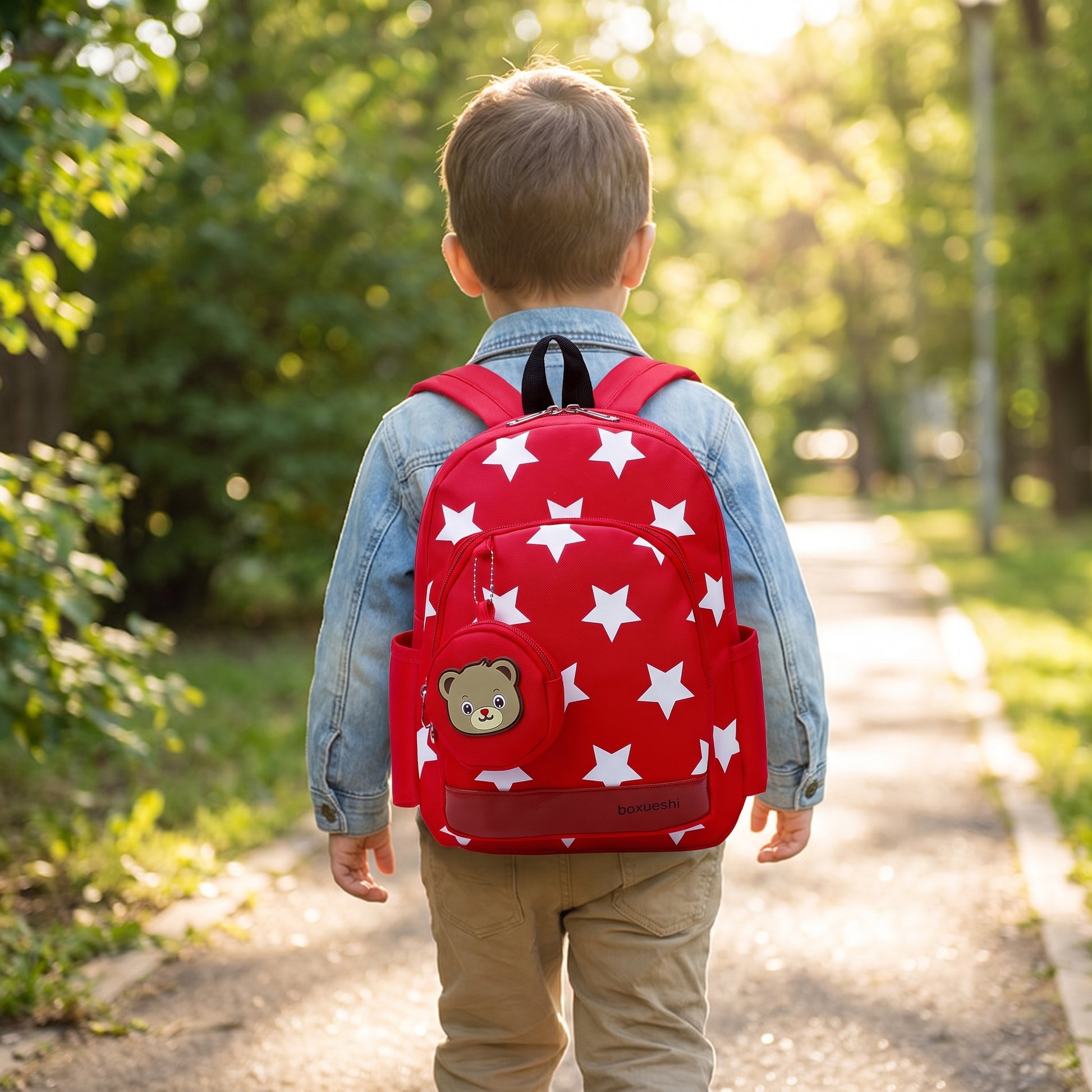 School Bag Kids Backpack Childrens Preschool Star Bear Pouch - in-use