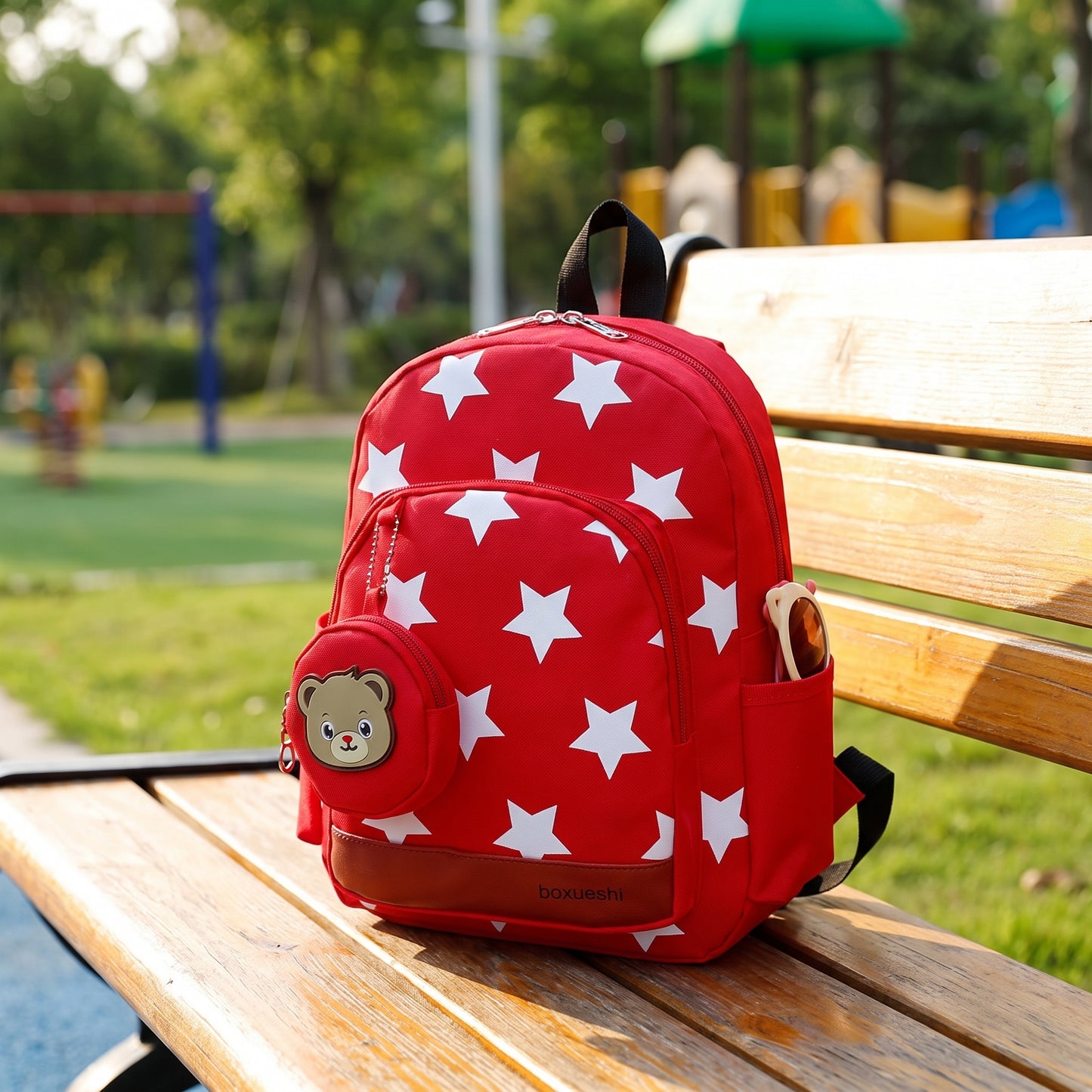 School Bag Kids Backpack Childrens Preschool Star Bear Pouch - in-use