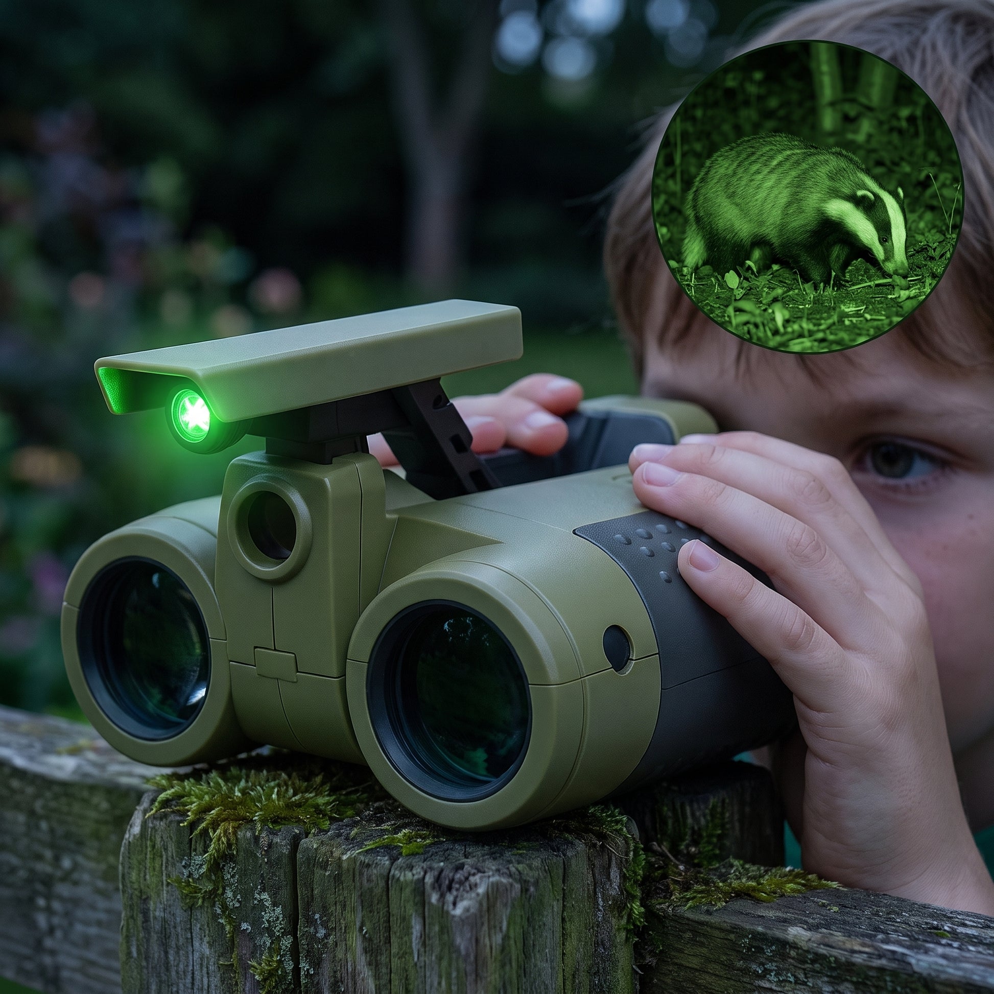 Night Vision Binoculars Childrens Outdoor Toy Compact Green Light - in-use