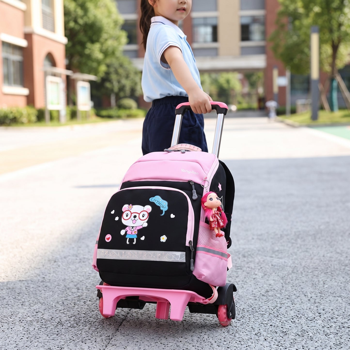 School Bag Childrens Rolling Backpack Wheeled Detachable - hero