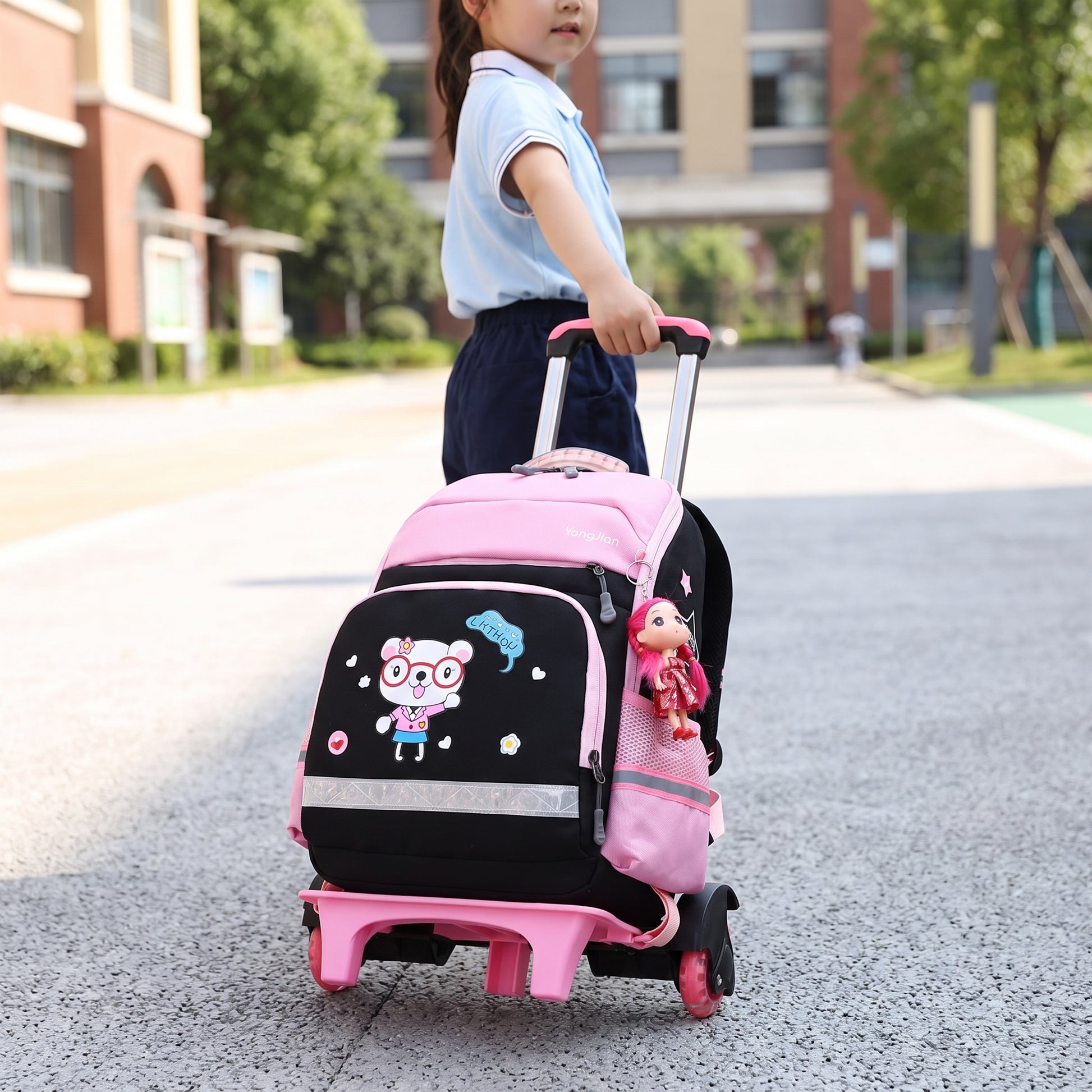School Bag Childrens Rolling Backpack Wheeled Detachable - hero
