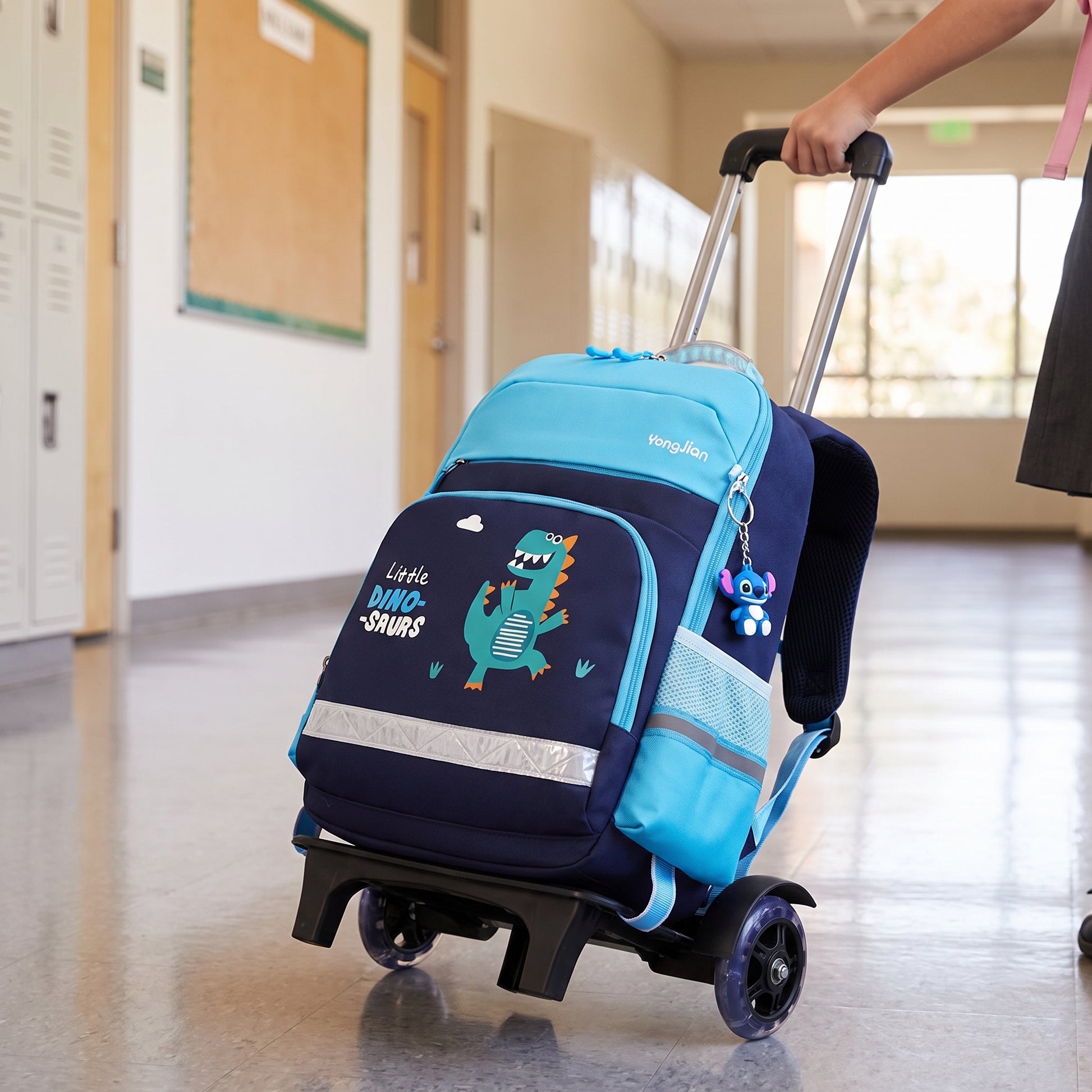 School Bag Childrens Rolling Backpack Wheeled Detachable - in-use