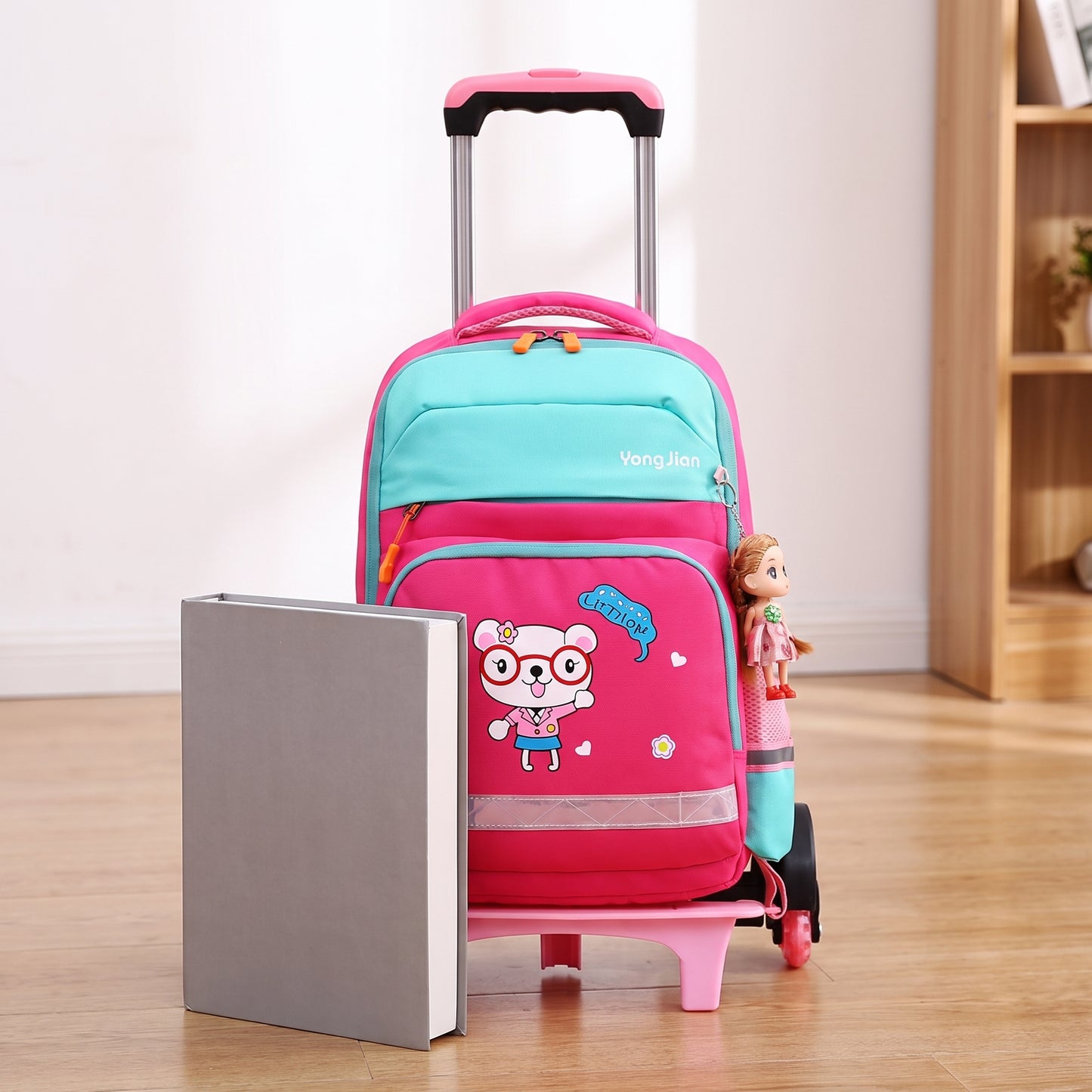 School Bag Childrens Rolling Backpack Wheeled Detachable - scale