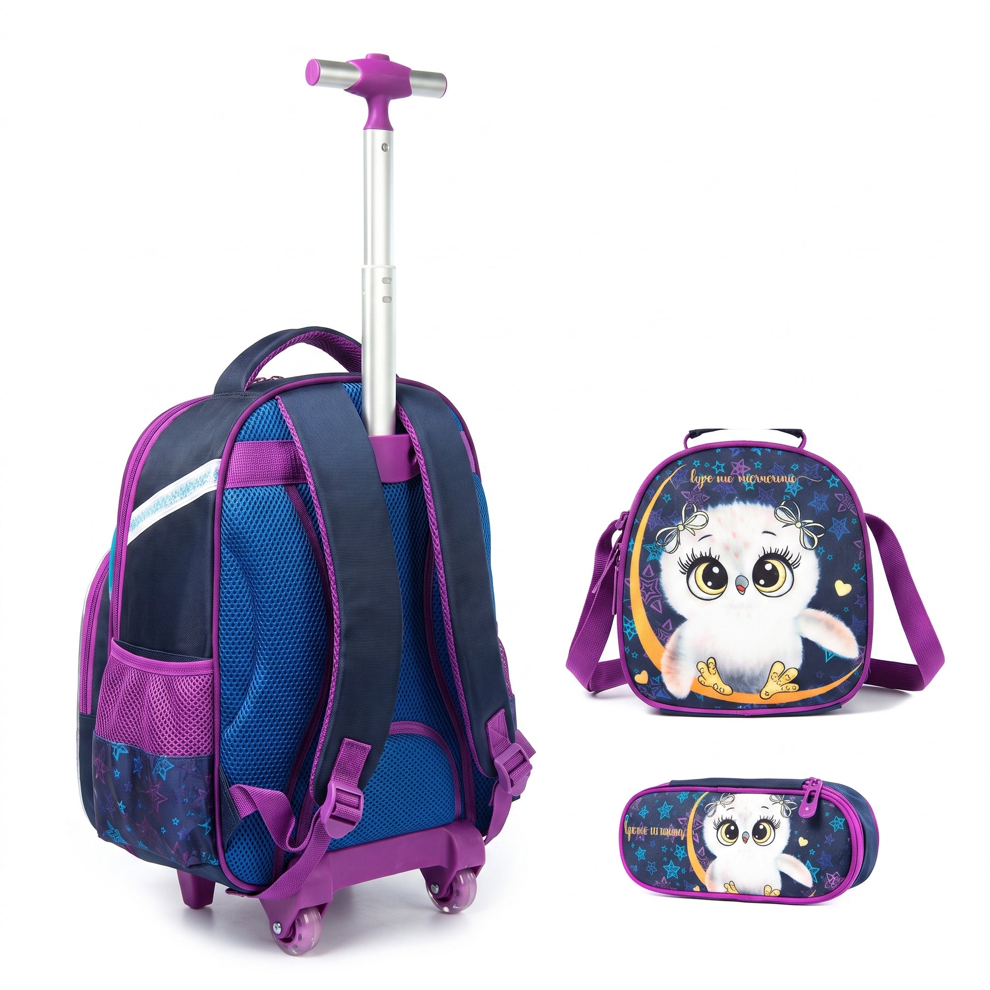 School Bag Childrens Rolling Backpack Cartoon Set - angle