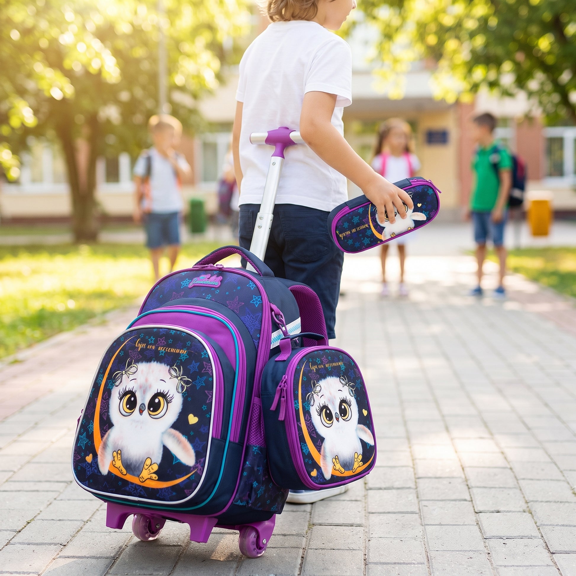 School Bag Childrens Rolling Backpack Cartoon Set - hero
