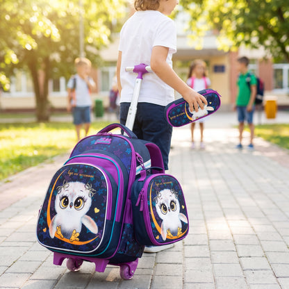 School Bag Childrens Rolling Backpack Cartoon Set - hero