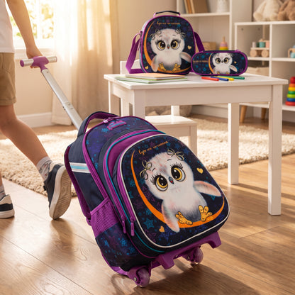 School Bag Childrens Rolling Backpack Cartoon Set - in-use