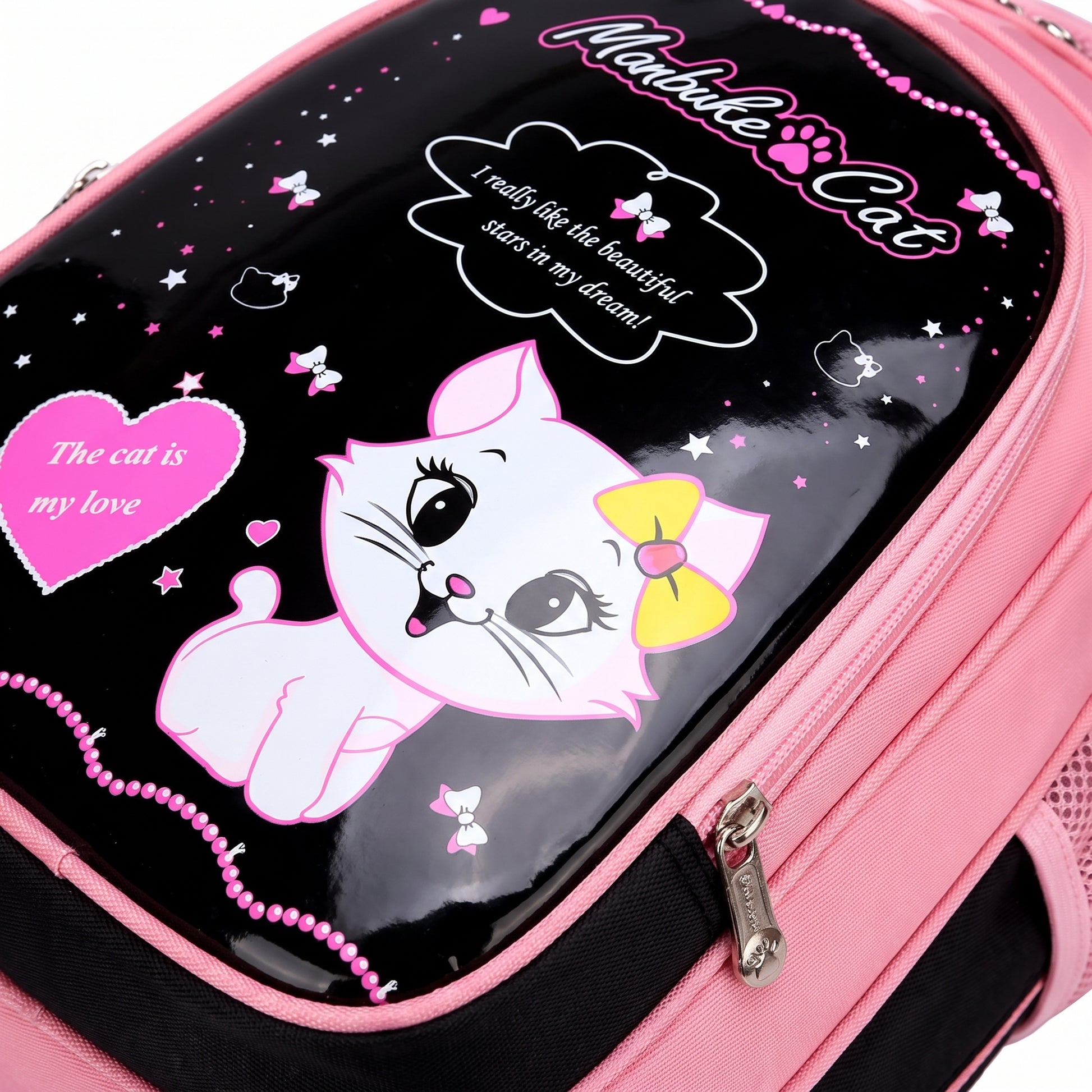 School Bag Cat Print Backpack Lunch Pencil Cases kpop girls - detail