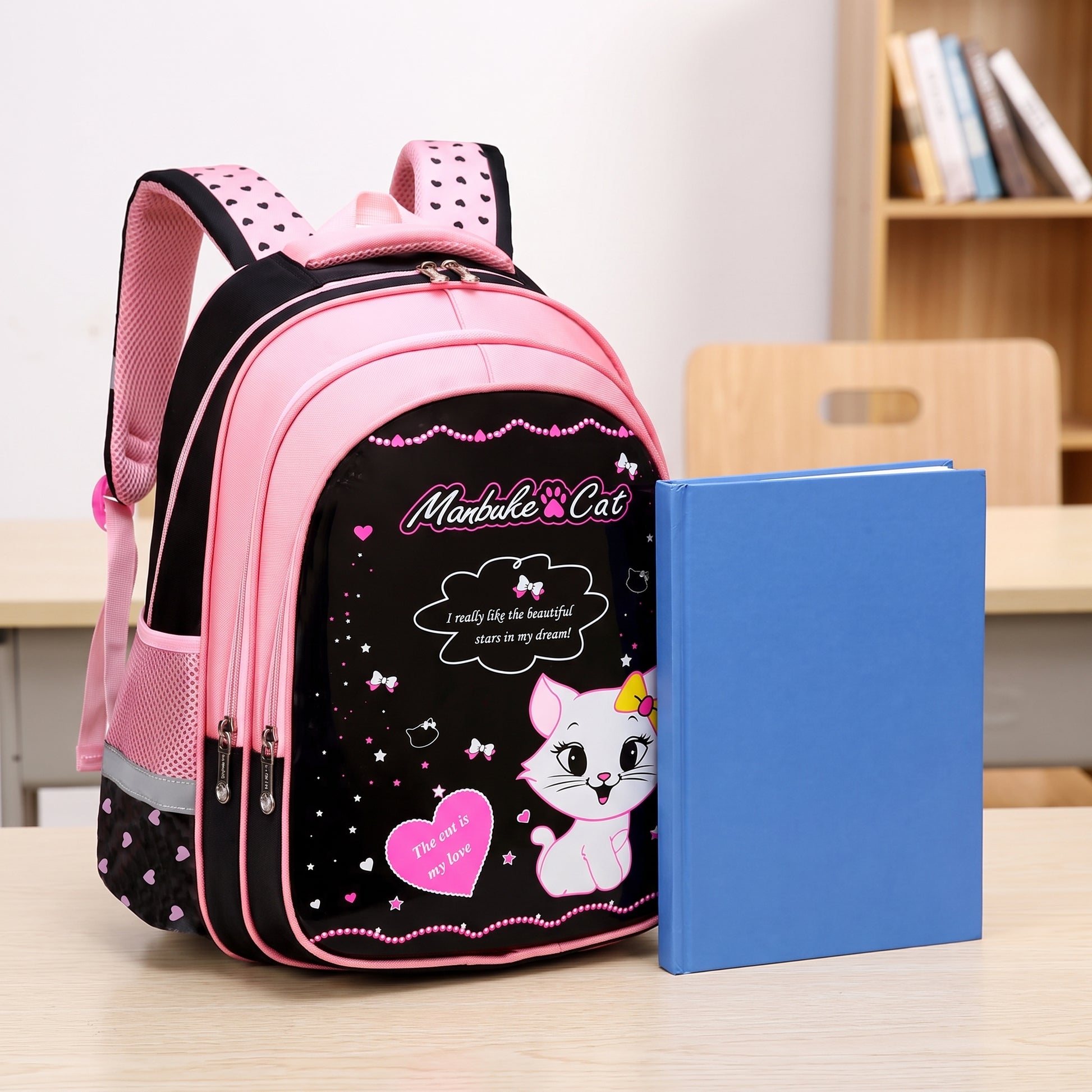 School Bag Cat Print Backpack Lunch Pencil Cases kpop girls - scale