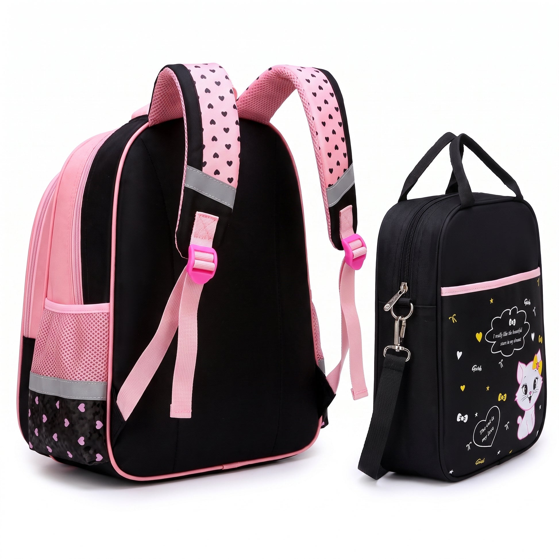 Kids Backpack Childrens School Bag kpop girls Cat Set - angle