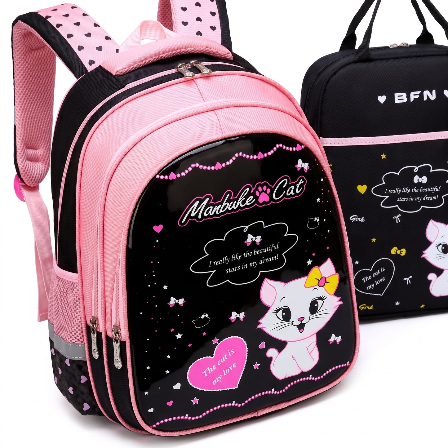 Kids Backpack Childrens School Bag kpop girls Cat Set - detail