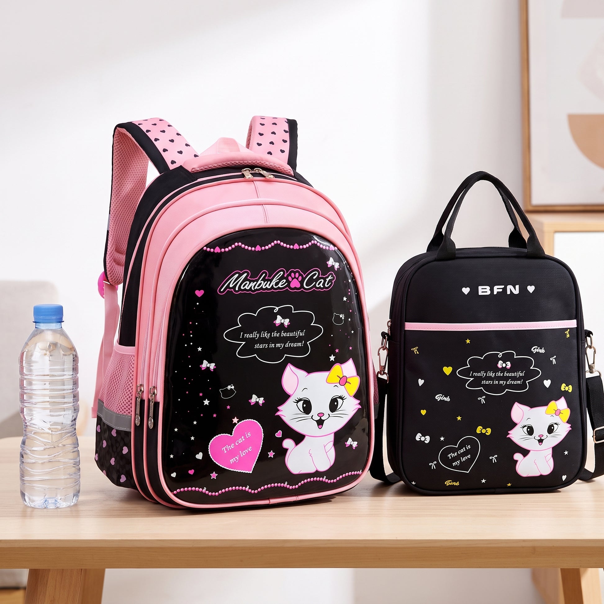 Kids Backpack Childrens School Bag kpop girls Cat Set - scale