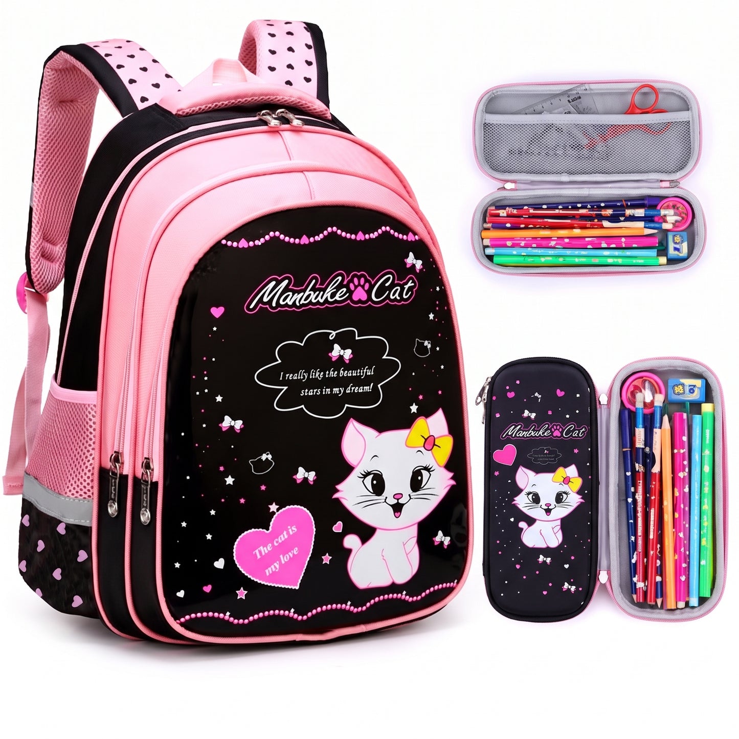 Kids Backpack Childrens School Bag kpop girls Cat Set - Image 16