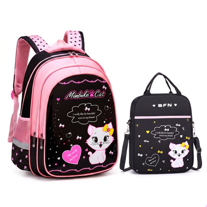Backpack School Bag Girls Pink Black Cat Print - Image 5