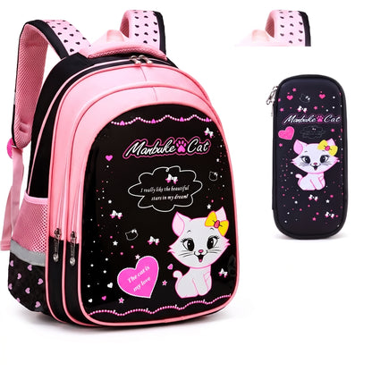 School Bag Cat Print Backpack Lunch Pencil Cases kpop girls - Image 8