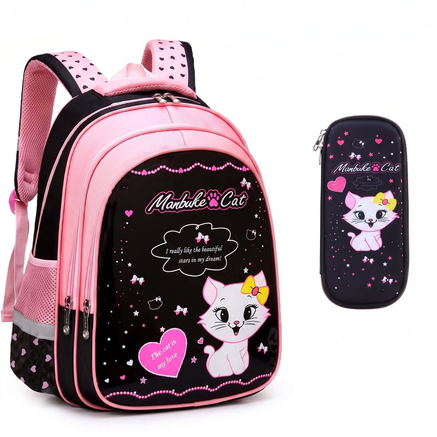 School Bag Cat Print Backpack Lunch Pencil Cases kpop girls - Image 18