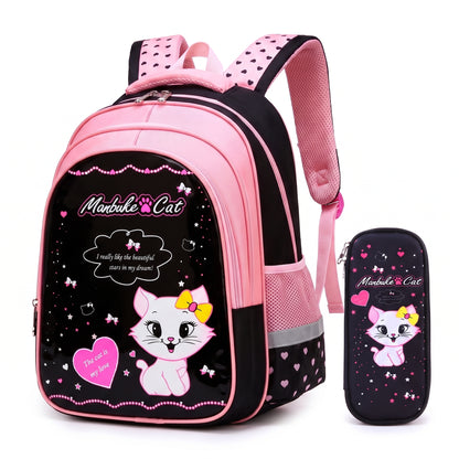 Backpack School Bag Girls Pink Black Cat Print - Image 18