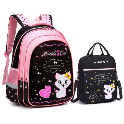 School Bag Cat Print Backpack Lunch Pencil Cases kpop girls - Image 5