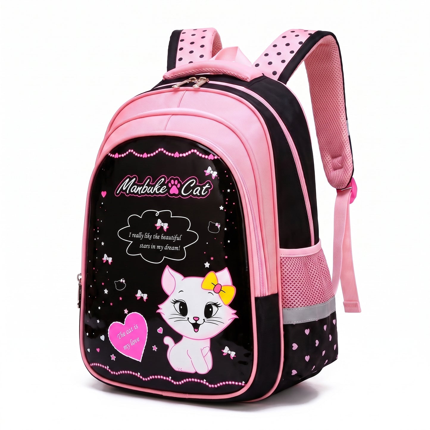Backpack School Bag Girls Pink Black Cat Print - Image 9