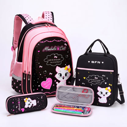 Backpack School Bag Girls Pink Black Cat Print - Image 6